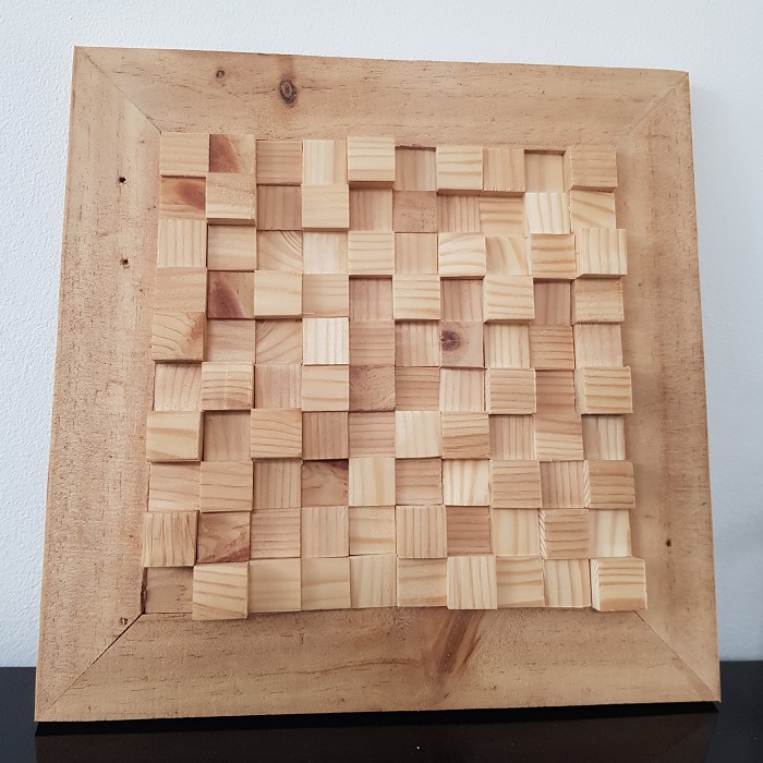 handgemaakt houten paneeltje blokjes, ca. 25x25cm. 3D paneel